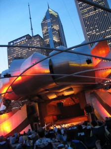 Jay Pritzker Pavilion at night