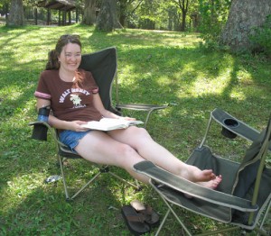 Amy relaxes with a book