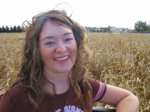 Amy takes a break at the corn maze lookout bridge