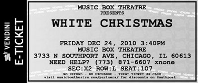 Music Box Theater - White Christmas 2010 Ticket