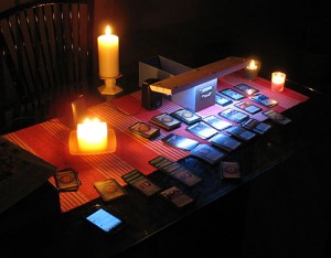 Playing "Dominion" by LED and candlelight