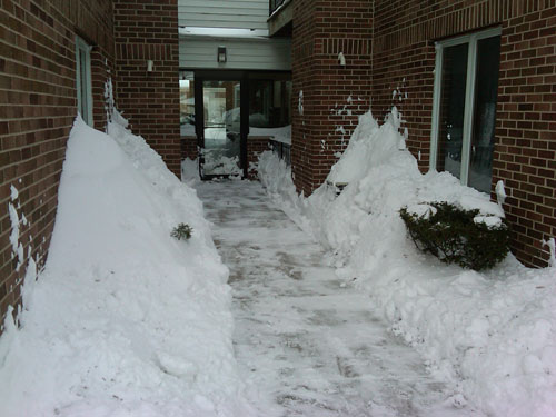 Condo entrance post-snow removal