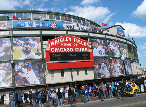 Wrigley Field is decorated to start the season