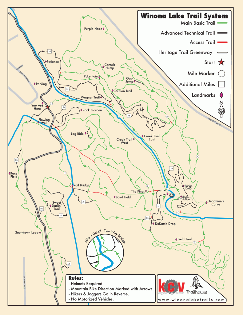 Map of Winona Lake Mountain Bike Trails