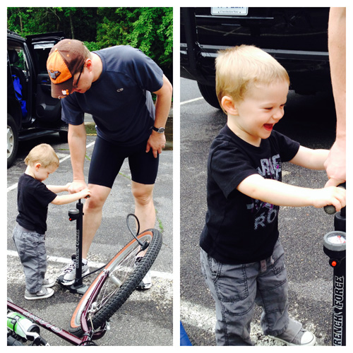 Wesley helps us get ready for our family bike ride at Peninsula State Park!